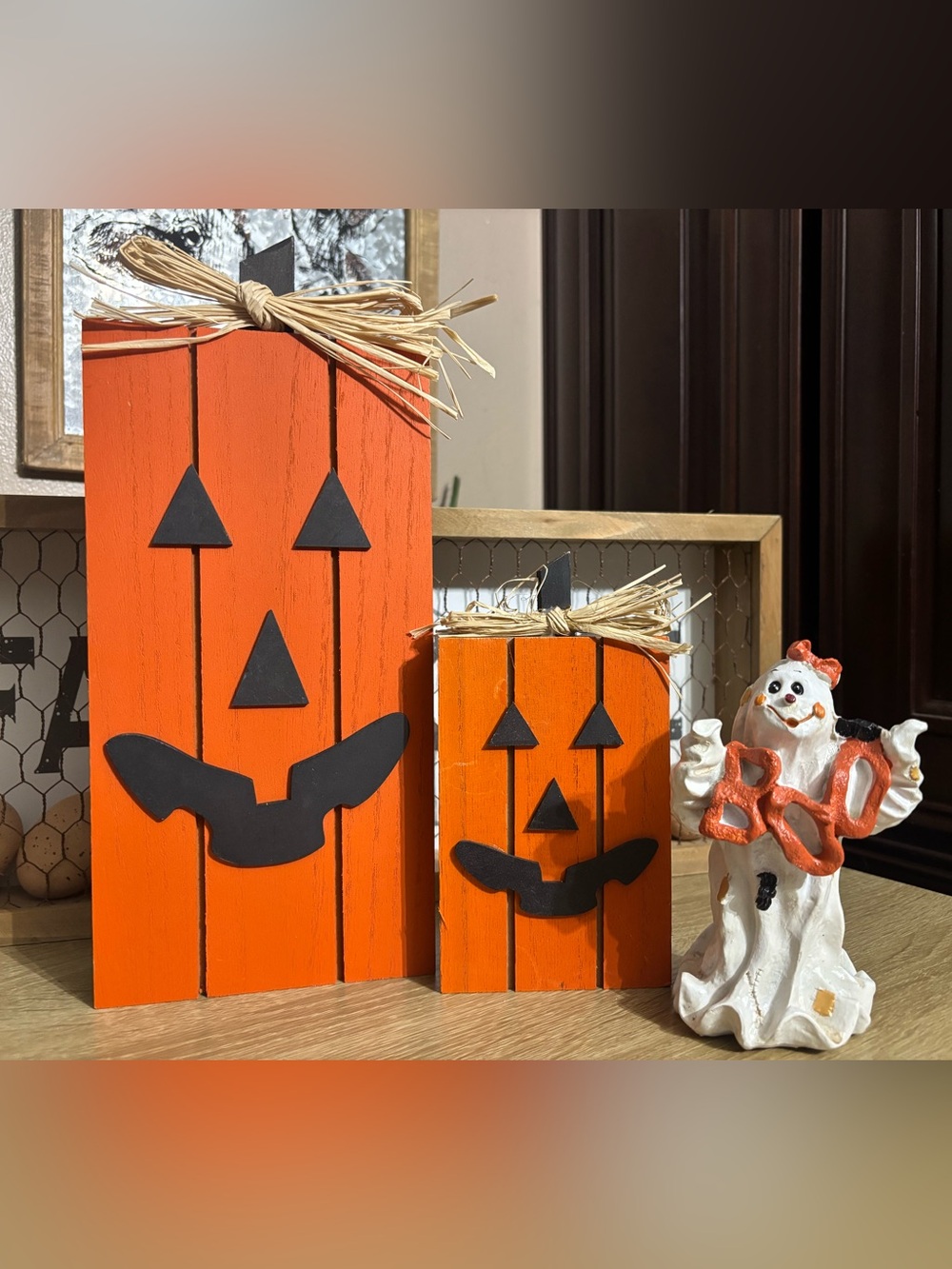 Three (3) Piece Halloween Pumpkin Decor Set with Ghost Figurine